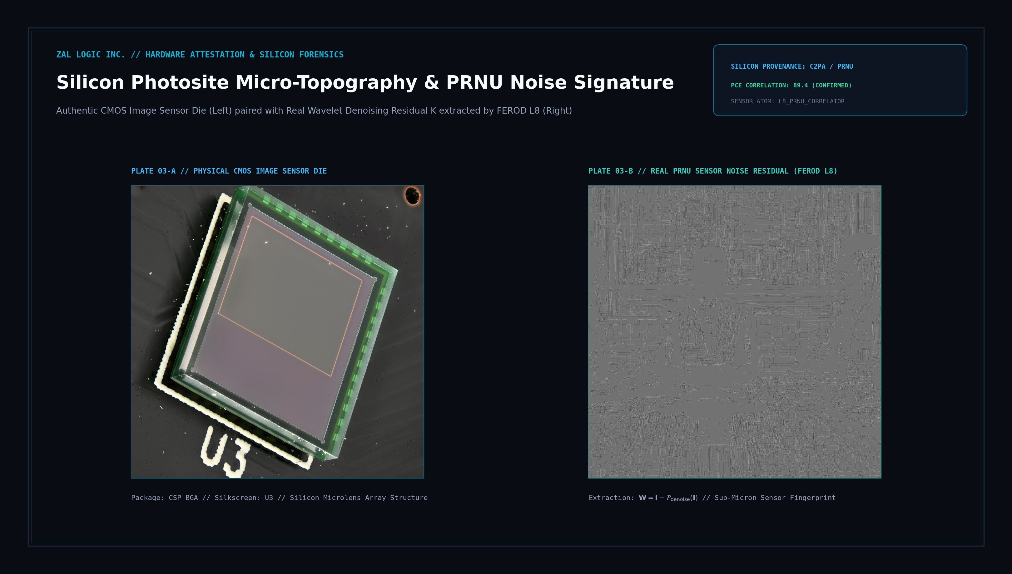 Authentic CMOS Image Sensor Die Package and Real FEROD PRNU Sensor Noise Residual